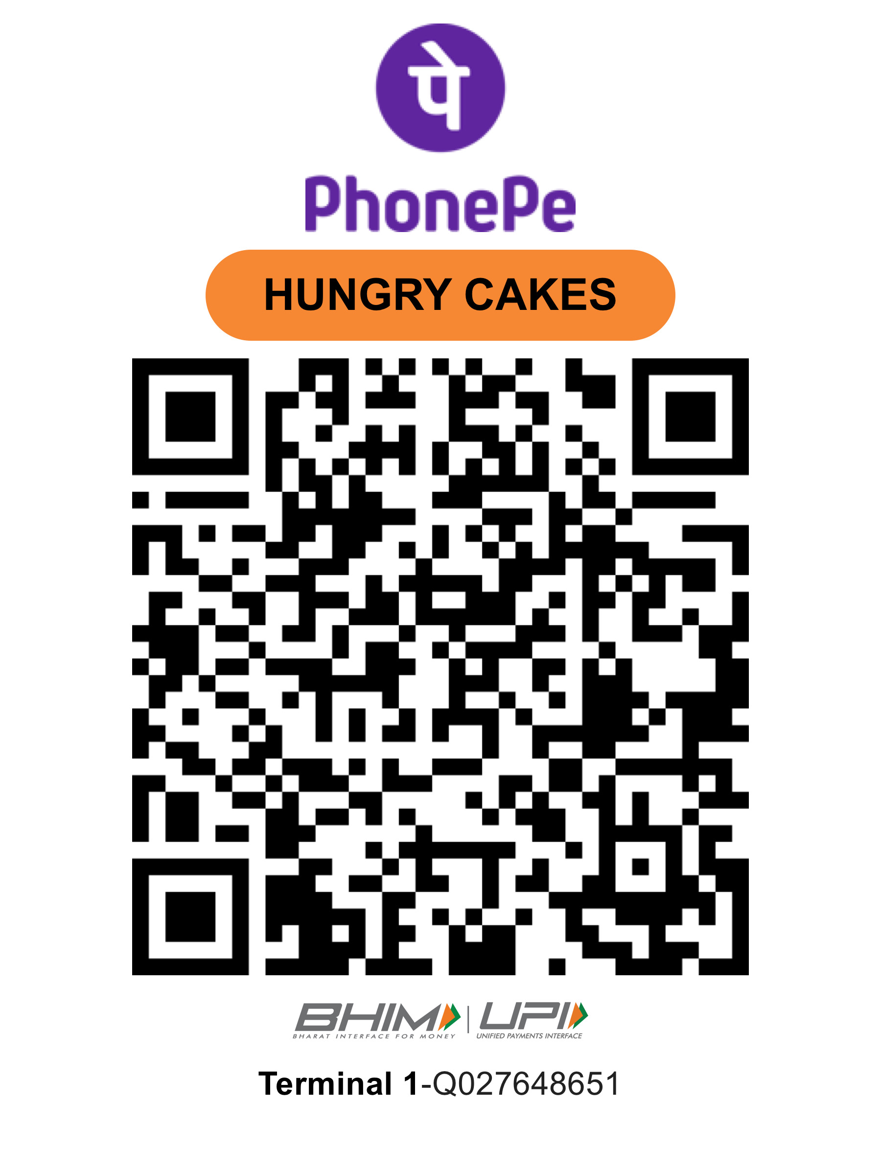 Hungry Cakes PhonePe UPI QR code
